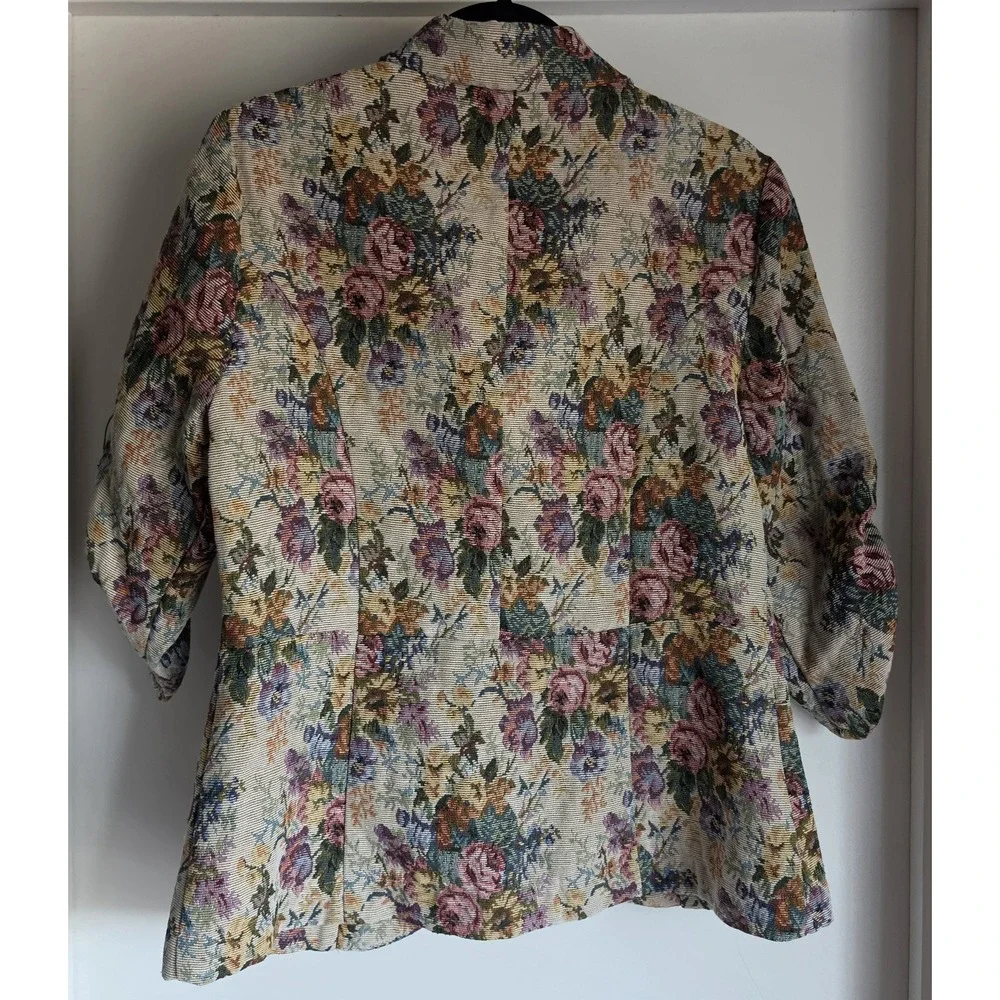 VTG Karen Kane Tapestry Blazer Floral Multi-Color 3/4 Sleeve Collared Jacket